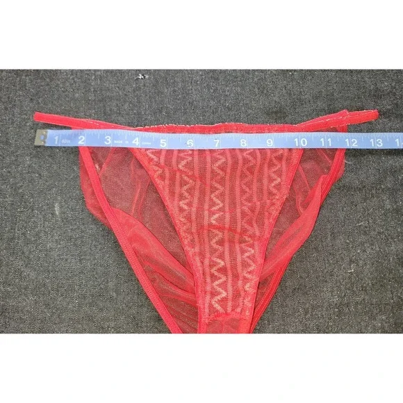 Vintage 80s 90s Red Mesh Geometric Double Slit Nightgown Lingerie Long Sheer M‎